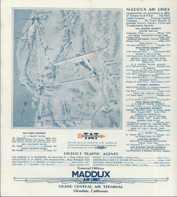 Maddux Air Lines Service Brochure, Ca. 1929-31 (Source: Link) 