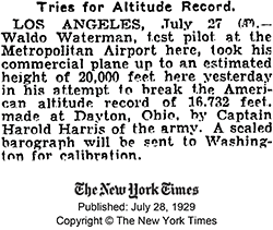 Altitude Record Attempt, The New York Times, July 28, 1929 (Source: NYT)