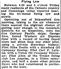 Bakersfield Californian, February 1, 1932, Search & Rescue (Source: Woodling) 