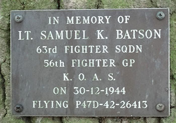Memorial Plaque, S.K Batson, 1944 (Source: Site Guest)