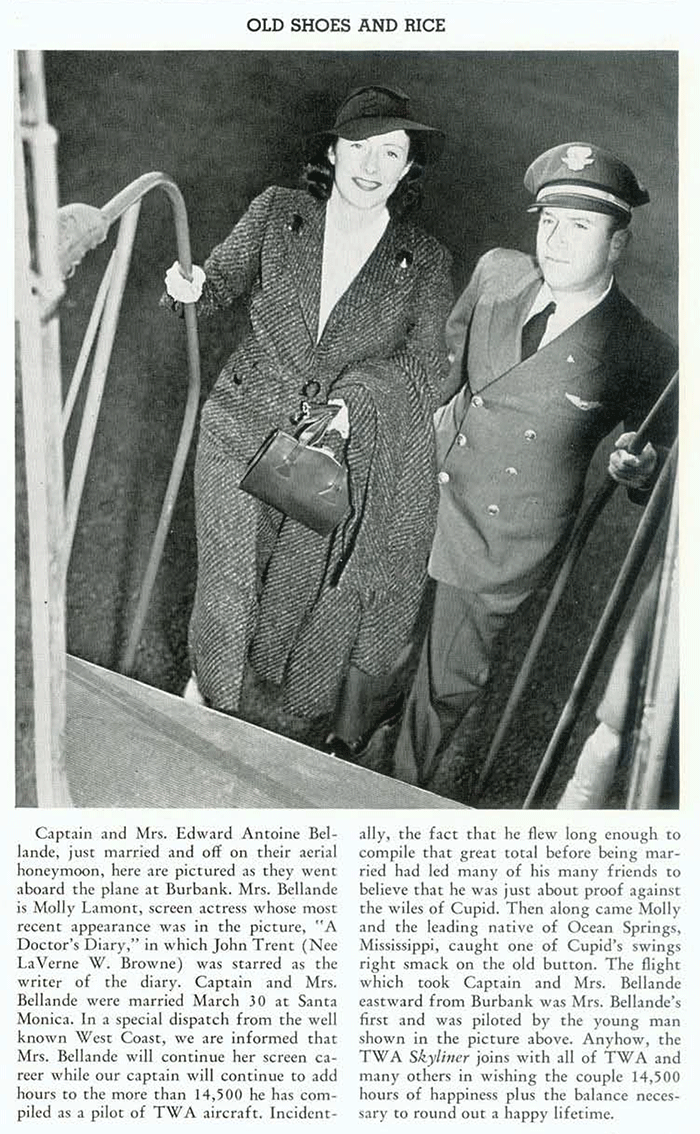 Eddie Bellande Marriage T.W.A. Skyliner, 1937 (Source Woodling)