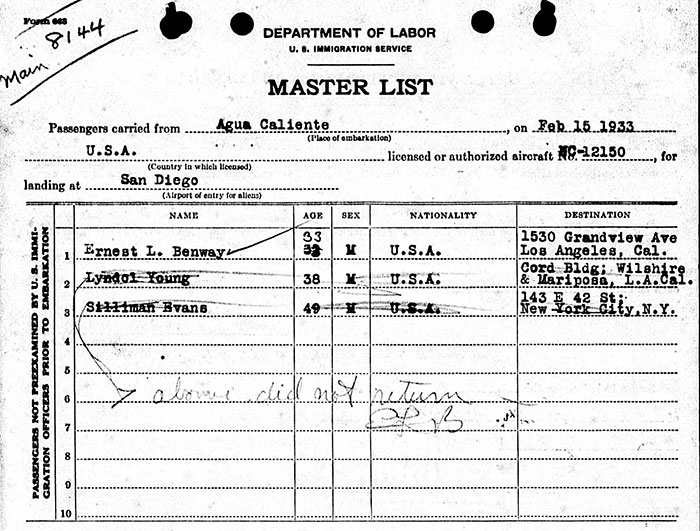 Immigration Form, February 15, 1933 (Source: ancestry.com)