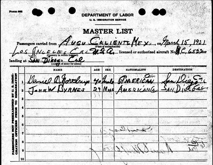 U.S. Immigration Form, March 15, 1931 (Source: ancestry.com)