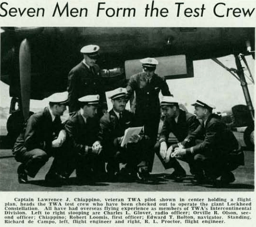 T.W.A. Lockheed Constellation Test Crew, 1943-44 (Source: Woodling)