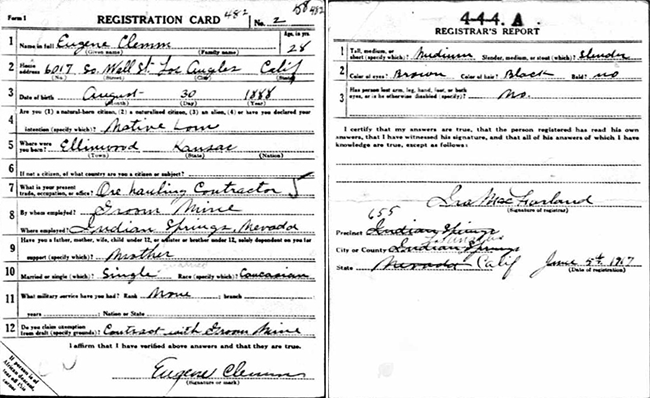 Eugene Clemm, Draft Registration, June 5, 1917 (Source: ancestry.com)