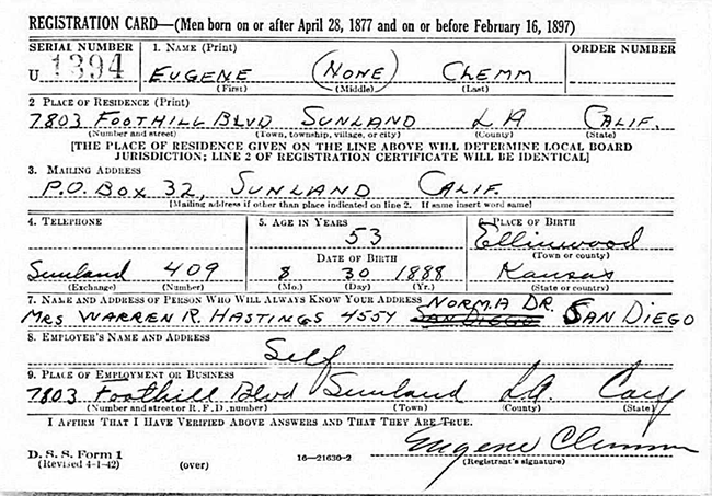 Eugene Clemm, Draft Registration, 1942 (Source: ancestry.com) 