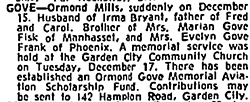 O.M. Gove, Obituary, December 25, 1968 (Source: NYT)