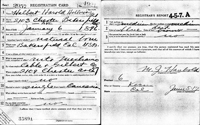 H.H. Holloway, WWI Draft Registration, June 5, 1917 (Source: ancestry.com)