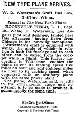 Flex-Wing, The New York Times, September 11, 1930 (Source: NYT)