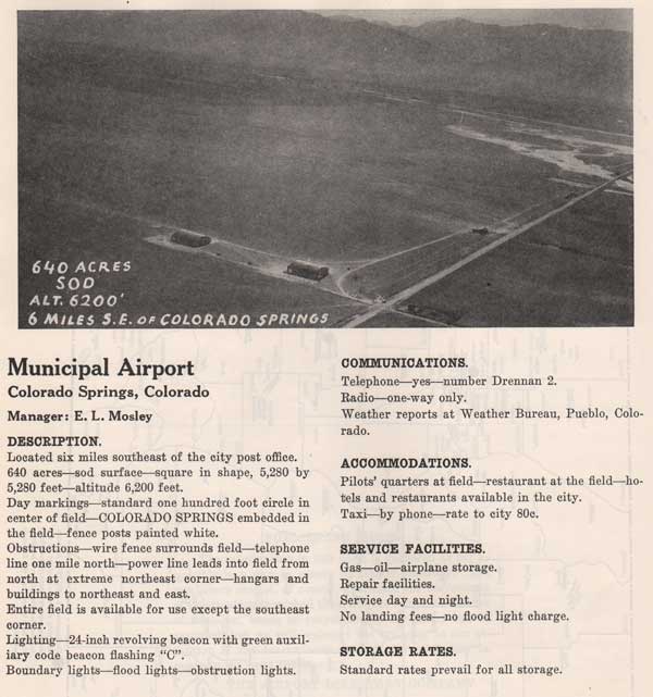 Colorado Springs Airport, 1933 (Source: Webmaster)